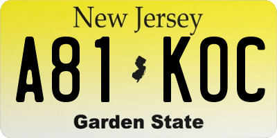 NJ license plate A81KOC