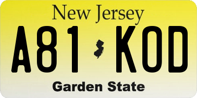 NJ license plate A81KOD