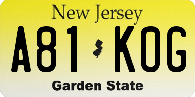 NJ license plate A81KOG