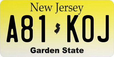 NJ license plate A81KOJ