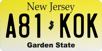 NJ license plate A81KOK