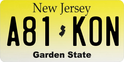 NJ license plate A81KON