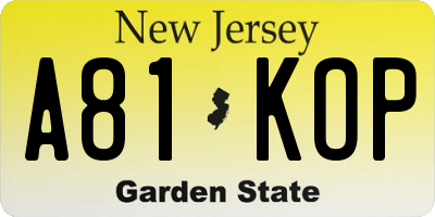 NJ license plate A81KOP