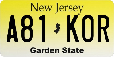 NJ license plate A81KOR