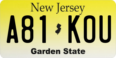 NJ license plate A81KOU