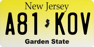 NJ license plate A81KOV