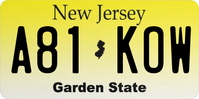 NJ license plate A81KOW