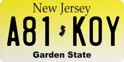 NJ license plate A81KOY