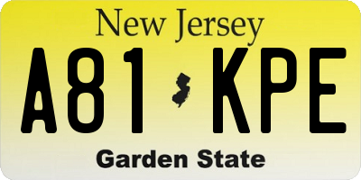 NJ license plate A81KPE