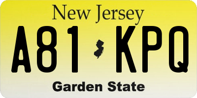 NJ license plate A81KPQ