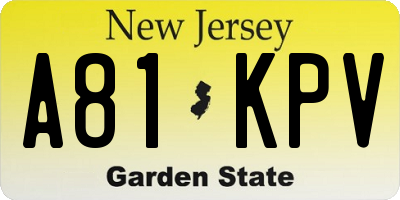 NJ license plate A81KPV