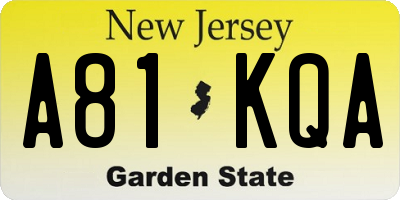 NJ license plate A81KQA