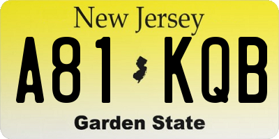 NJ license plate A81KQB