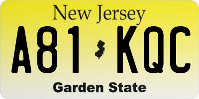 NJ license plate A81KQC