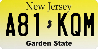 NJ license plate A81KQM