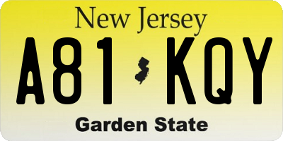 NJ license plate A81KQY