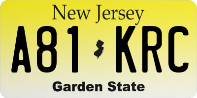 NJ license plate A81KRC