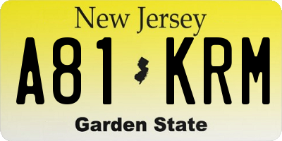 NJ license plate A81KRM
