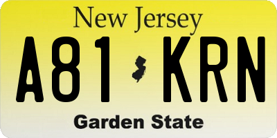 NJ license plate A81KRN