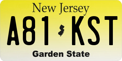 NJ license plate A81KST