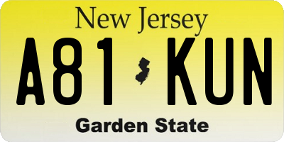 NJ license plate A81KUN