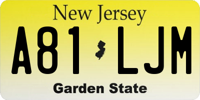 NJ license plate A81LJM