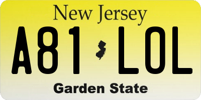 NJ license plate A81LOL