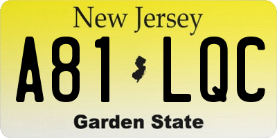 NJ license plate A81LQC