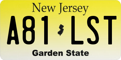NJ license plate A81LST