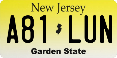 NJ license plate A81LUN