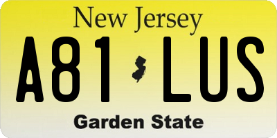 NJ license plate A81LUS