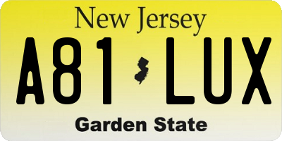 NJ license plate A81LUX