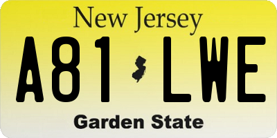 NJ license plate A81LWE
