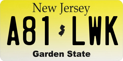 NJ license plate A81LWK