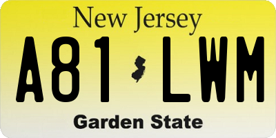 NJ license plate A81LWM