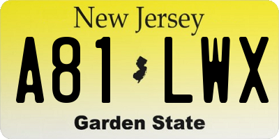 NJ license plate A81LWX