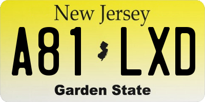 NJ license plate A81LXD