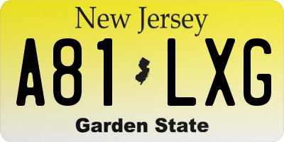 NJ license plate A81LXG