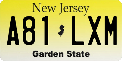 NJ license plate A81LXM