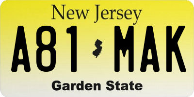 NJ license plate A81MAK