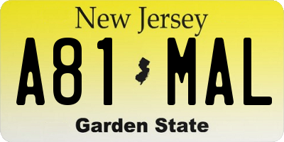 NJ license plate A81MAL