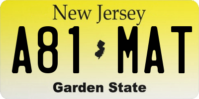 NJ license plate A81MAT