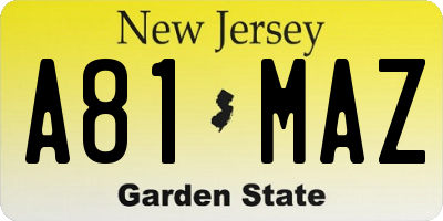 NJ license plate A81MAZ