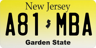 NJ license plate A81MBA