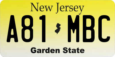 NJ license plate A81MBC