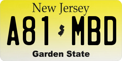 NJ license plate A81MBD