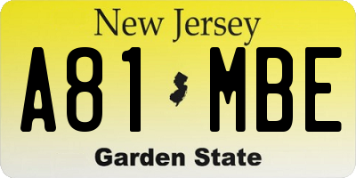 NJ license plate A81MBE