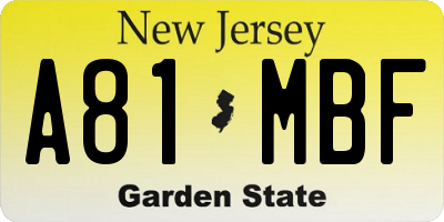 NJ license plate A81MBF