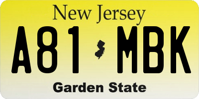 NJ license plate A81MBK