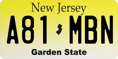 NJ license plate A81MBN